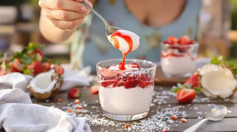 Panna cotta fraise coco sans laitages : le dessert facile et frais que je fais tout l’été