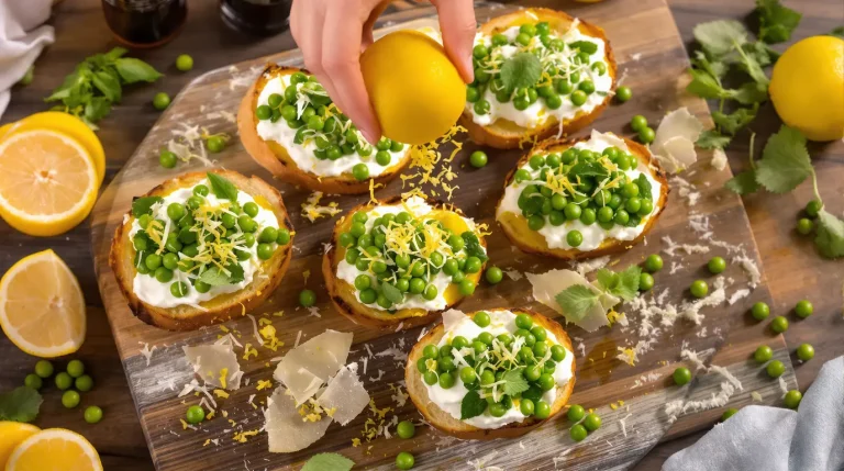 J’ai servi ces toasts ricotta-petits pois à l’apéro : l’ajout final a fait demander la recette